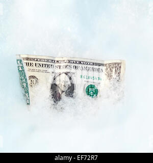 One Dollar on the Snow Stock Photo