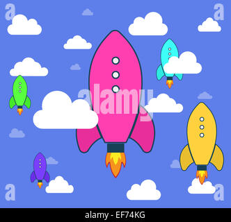 Rockets and white clouds, icon in flat style Stock Photo