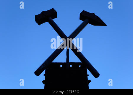 Hammer and pick, symbol of mining, Ridnauntal, South Tyrol, Italy Stock Photo