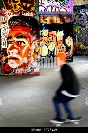 London, England, UK. Undercroft beneath the National Theatre - venue for skateboarding and graffiti Stock Photo