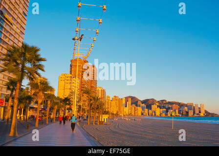 Playa de Levante beach and promenade, Benidorm, Alicante province, Marina Baixa, Costa Blanca, Spain Stock Photo