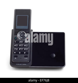 black wireless cordless phone isolated on a white background Stock Photo