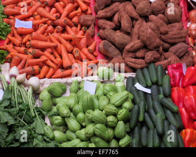 Fresh vegetables on market stall Stock Photo