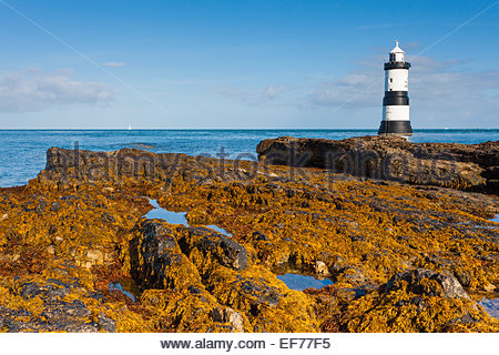 Trwyn Du Lighthouse, Penmon Point, Anglesey, North Wales. Stock Photo