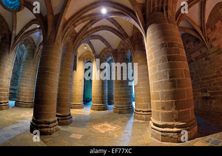 France, Normandy: Detailed  view of the  Great Pillar Crypt of the Abbey St. Pierre in Le Mont St. Michel Stock Photo