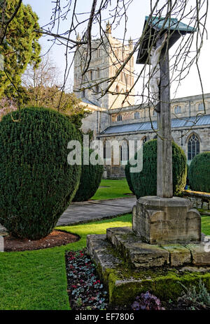 Tewkesbury Abbey is next largest parish church in England, former monastery that is Norman with a Romanesque crossing tower Stock Photo