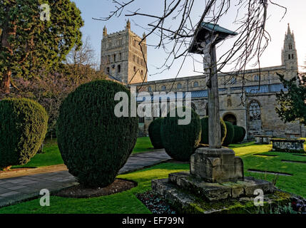 Tewkesbury Abbey is next largest parish church in England, former monastery that is Norman with a Romanesque crossing tower Stock Photo