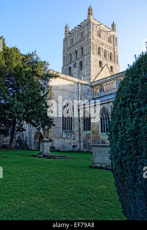 Tewkesbury Abbey is next largest parish church in England, former monastery that is Norman with a Romanesque crossing tower Stock Photo