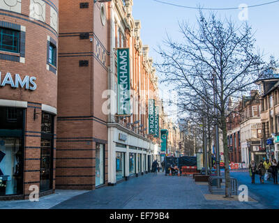 HIGHCROSS SHOPPING CENTRE, LEICESTER, ENGLAND.  General view of Rackhams Store along the High Street taken January 2015 Stock Photo