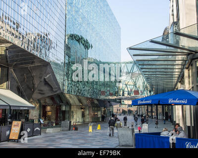 BATHOUSE LANE, HIGHCROSS SHOPPING CENTRE, LEICESTER, ENGLAND - JANUARY - 2015: Shoppers in Bath House Lane Stock Photo