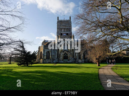 Tewkesbury Abbey is next largest parish church in England, former monastery that is Norman with a Romanesque crossing tower Stock Photo