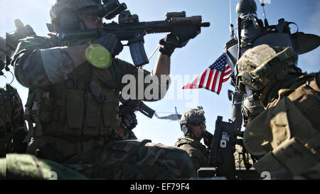US Marines special operation commandos conduct Visit, Board, Search and Seizure training January 14, 2015 in Coronado, California. Stock Photo