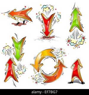 Cartoon moving volume vector arrows in different forms and actions Stock Vector