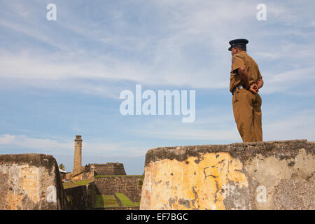 SRI LANKAN POLICE MAN AT GALLE FORT Stock Photo