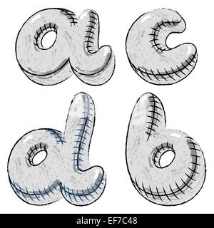 Black and white grunge crayon hand drawn doodle alphabet letters A,B,C,D Stock Vector