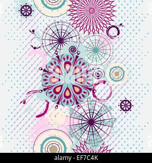 Vector seamless grunge background with decorative openwork multicolored circles Stock Vector