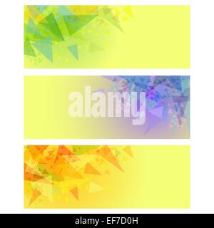 Vector abstract yellow banners with green,blue,turquoise, orange triangles Stock Vector