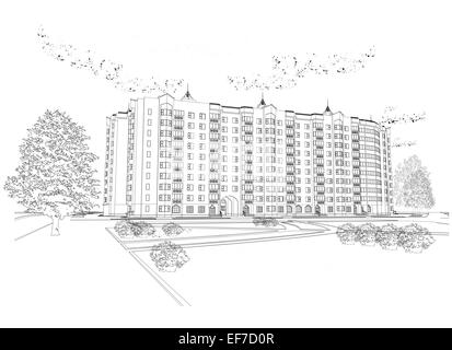 Vector architectural black and white background with building Stock ...