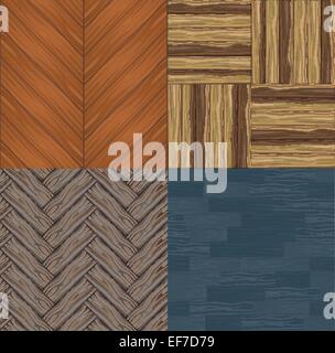 Set of different types of seamless backgrounds of wooden parquet floor Stock Vector