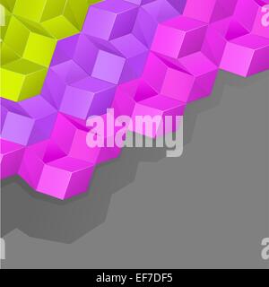 Vector grey abstract background with volume connected green,violet and pink cubes Stock Vector