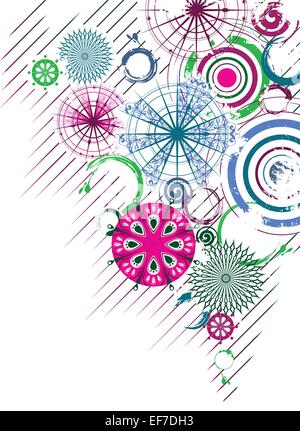 Vector colorful grunge background with decorative openwork circles Stock Vector