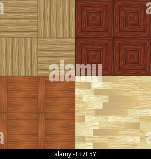 Set of different types of seamless backgrounds of wooden parquet floor Stock Vector