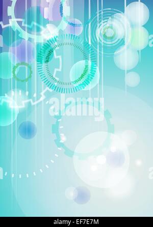Vector technical abstract turquoise background with shiny transparent circles in vertical format Stock Vector