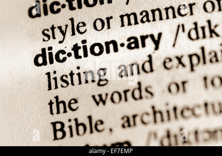 macro of word dictionary definition in dictionary Stock Photo