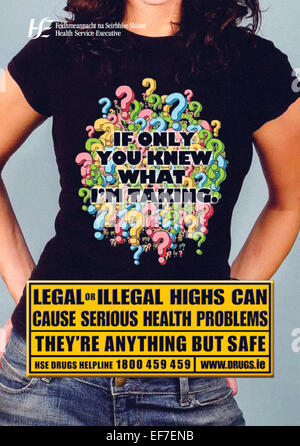 'Legal or Illegal Highs ... They're Anything but Safe'. Front cover of Irish information booklet published by the Health Service Executive (HSE) in June 2010 as part of the harm reduction campaign in Ireland. See description for more information. Stock Photo