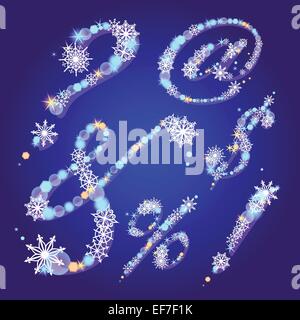Vector winter shiny alphabet with snowflakes signs Stock Vector