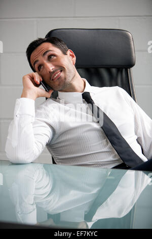 Portrait of a male businessman in the office talking over the phone Stock Photo