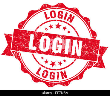 login red grunge seal isolated on white Stock Photo