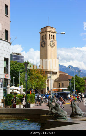 Bolzano, Italy - August 21, 2014: Train Station Square. The station was opened in 1859 but it was re-styled in 1927. Stock Photo