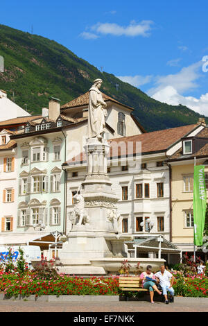 Bolzano, Italy - August 21, 2014: Walther Square (Piazza Walther) built in 1808 by order of King Maximilian of Bavaria. Stock Photo