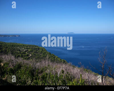 Landscape view from island Vis to small island Bisevo in Croatia Stock Photo