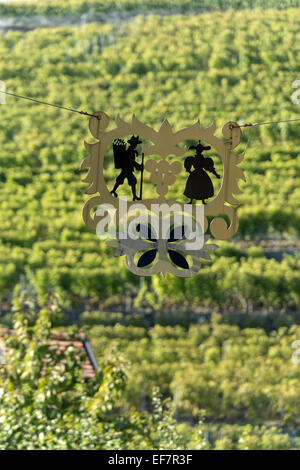 Vineyard Sign, Epesses,  Lavaux region, Lake Geneva, Swiss Alps,  Switzerland Stock Photo