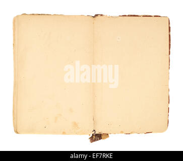 Opened decrepit old book isolated Stock Photo