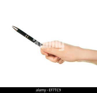 Female caucasian hand holding pen Stock Photo