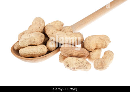 Wooden spoon with peanut  isolated on white background Stock Photo