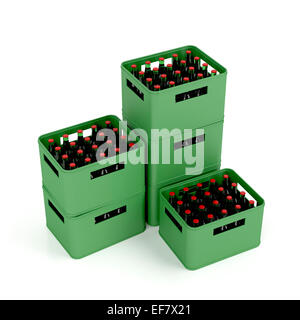 Crates with lager beer on white background Stock Photo