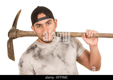 young muscular latin construction worker Stock Photo