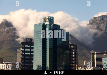 FNB Building and a misty Table Mountain in Cape Town Stock Photo
