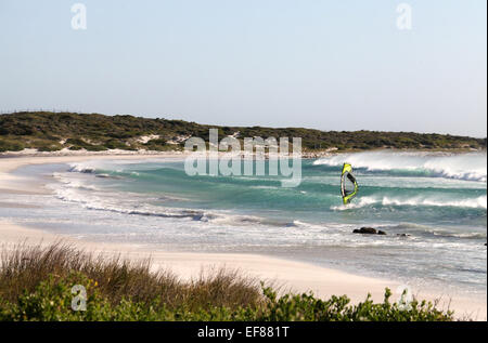 Windsurfing at Scarborough Beach on the Atlantic Coast of the Western Cape of South Africa Stock Photo