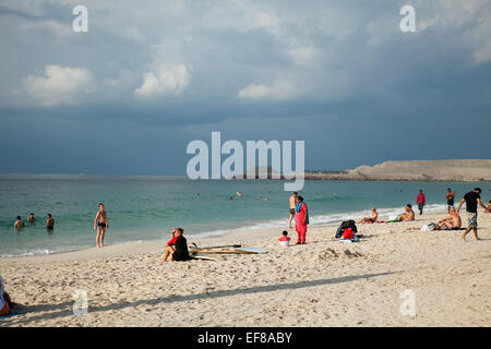 Nov 23, 2013 - Dubai, UAE: Jumeirah Beach, one of the most popular public beaches in Dubai Stock Photo