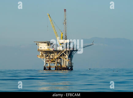 Off-shore oil drilling platform near the Santa Barbara Channel Stock Photo