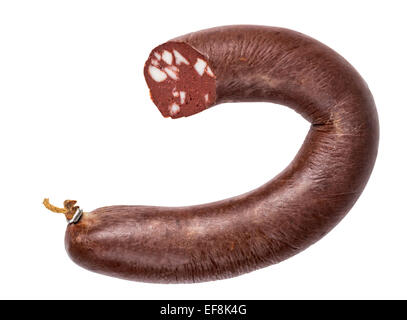 Black sausage isolated on white with clipping path Stock Photo