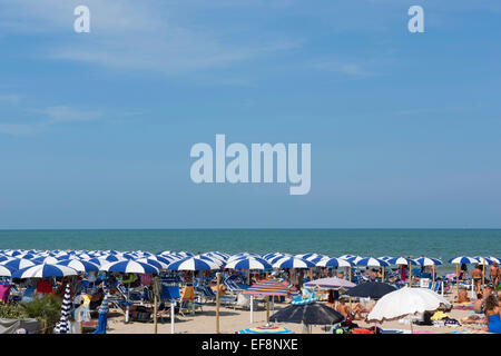 Bathers and parasols on the beach, sea, Senigallia, Province of Ancona, Marche, Adriatic coast, Italy Stock Photo