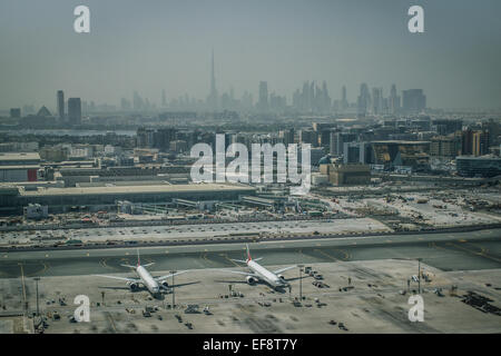 United Arab Emirates, Dubai, Aerial view of airport Stock Photo