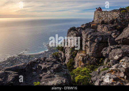 South Africa, Cape Town, People enjoying views from top of Table Mountain Stock Photo