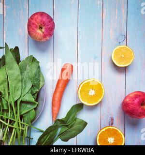 Arrangement of various fruits and vegetables Stock Photo
